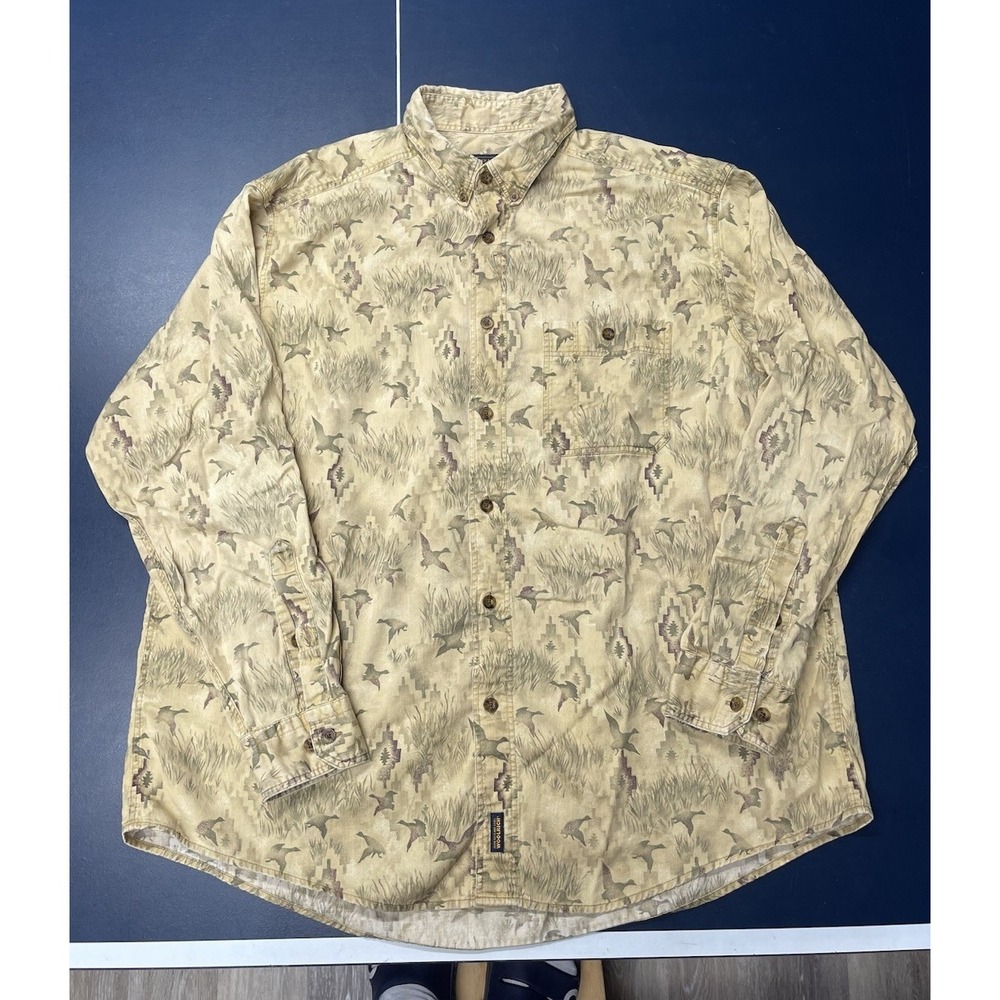 Vintage Woolrich Outdoor Nature Duck Pattern Button Shirt Vtg Country XL